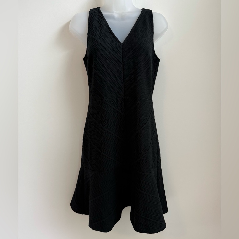 LOFT Ruffle Hem V-Neck Black Dress